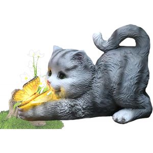 Mevronisshop-Statue De Chat &Agrave; &Eacute;nergie Solaire,Papillons Lampes Solaires Pour Ext&eacute;rieur,Figurine De D'animal D&eacute;corative Pour Jardin,Sculpture En R&eacute;sine &Eacute;tanche,&Eacute;clairage Led,Pour Pelouse,Terrasse (Sty - Neuf