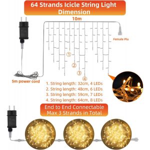 Rideau Lumineux Noel Exterieur 10M 400 LED Lumineux Noel Exterieur avec T&eacute;l&eacute;commande Minuterie, Timer, 8 Modes, &Eacute;tanche, Guirlande Lumineuse Decoration de Decoration /F&ecirc;tes pour Ext&eacute;rieur - Neuf