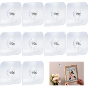 10 Pièces Crochet Vis Adhésives Extra Forte, Transparents Auto Adhésifs Sans Clous, Crochet à Vis Mural Sans Poinçon, Vis Adhésive Plastique Transparente, pour Cuisine, Salle de Douche, Chambre - Neuf