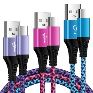 Lot De 3 C&acirc;bles De Charge Usb C Pour T&eacute;l&eacute;phone Portable - 0,5 M + 0,9 M + 1,8 M - C&acirc;ble De Donn&eacute;es Type C Usb C Pour Samsung Galaxy A56 5G A55 A54 A53 A52 A16 A15 A14 A36 A35 A34 S25 S24 S23 S23 S23 - Neuf