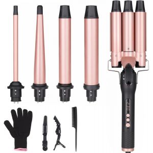 Fer &Agrave; Boucler Boucleur A Cheveux 3 Tete Fers &Agrave; Vagues Et 4 Fer &Agrave; Friser En C&eacute;ramique Interchangeables (9-32mm) Pour Vagues De Plage, Ondulations Naturelles, Chauffage Rapide Ecran Lcd, Inclus Gant - Neuf