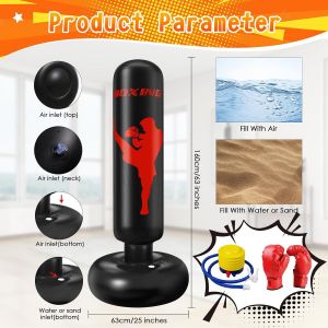 Sac De Frappe Enfant 160cm Avec Gants Et Pompe Punching Ball Enfants Pour Karaté Taekwondo Idéal Pour Garçons Et Filles De 3 À 12 Ans Punching Ball Bureau Parfait Pour Maison Gym - Neuf