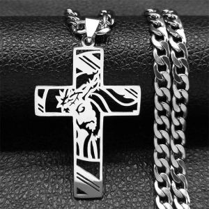 Hip Hop Punk Couronne D'&eacute;pines J&eacute;sus Croix Collier Pour Hommes En Acier Inoxydable Plaqu&eacute; Or Crucifix Pendentif Colliers Bijoux N8052--A 60cm Nk Sr - Neuf