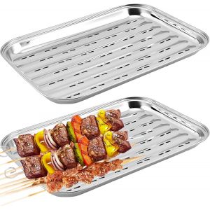 KAL-Lot De 2 Grilles De Barbecue, En Acier Inoxydable, 34,5 X 24,2 X 2,7 Cm, Réutilisables, Panier À Légumes, Accessoires D'Extérieur Pour Légumes, Poissons Ou Viandes, Pour Barbecue À Gaz, - Neuf