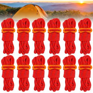 YEMAESRE-Lot De 12 Haubans Réfléchissants Avec Tendeurs De Câble En Aluminium, 4 Mm, Cordes De Haubans Réfléchissantes, 4 M, Tendeurs Légers Avec Tendeur Pour Tente, Bâche De Tente, Camping (Rouge) - Neuf