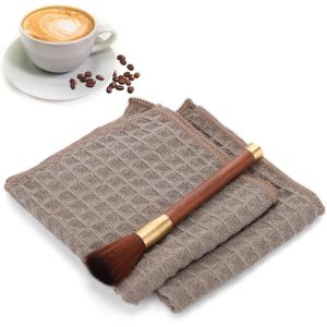 JGD-Ensemble de brosses de Nettoyage pour Machine &agrave; caf&eacute;, 1 Brosse &agrave; caf&eacute; en Bois avec 2 Chiffons de Nettoyage &agrave; caf&eacute;, poign&eacute;e en Bois, Brosse de Nettoyage pour Machine &agrave; Expresso, Brosse de - Neuf