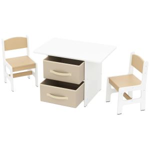 Lot De Table Enfant Avec 2 Chaises Et 2 Tiroirs En Tissu Ergonomique 71 X 48 X 50 Cm Design Moderne En Mdf Beige Helloshop26 20_0014077 - Neuf