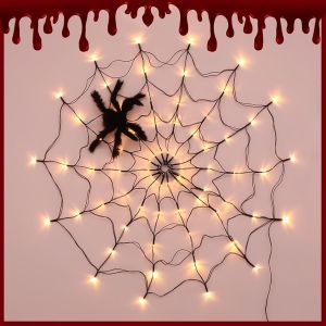 Cauc-1.2m D&eacute;corations Halloween Lumi&egrave;re De Toile D'araign&eacute;e Toile D'araign&eacute;e &Eacute;clair&eacute;e Plastique D&eacute;corations D'halloween Toiles D'araign&eacute;e Halloween Decoration Exterieur Pour Halloween,F&ecirc;te,Terrasse - Neuf