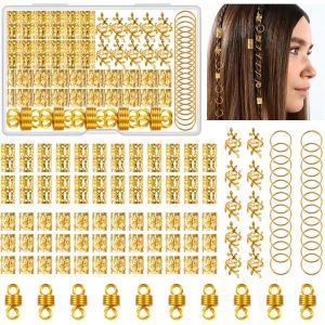 Kal-100 Pièces Bijoux Cheveux Tresse Doré, Dreadlocks Perle Cheveux Métal Réglable Vikings Spiral Coils, Bague Cheveux Anneau Cheveux Pour Hommes/Femmes Cheveux Décoration Und Accessoires De Coiffure - Neuf