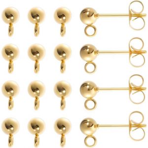Kal-Boîte 80pièces Véritable Plaqué Or 18k Boule Tiges De Boucles D'oreilles Avec Boucle 4mm Tige De Boucle D'oreille 40pièces Tiges De Boucles D'oreilles 40pièces Papillon Boucles D'oreilles D - Neuf