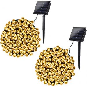 [Lot de 2] Guirlande lumineuse solaire d'extérieur, 22 m, 200 LED, 8 modes, étanche, pour jardin, terrasse, cour, Noël, mariage, fête (blanc chaud) - Neuf