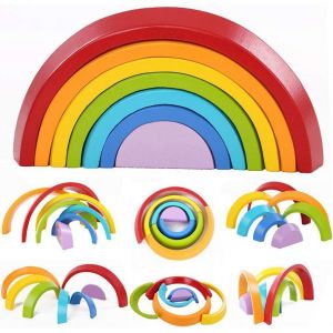 Arc-en-ciel Jouet, &Eacute;ducatif Jouet Cr&eacute;atif Jeux de Construction en Bois pour Enfants - Neuf
