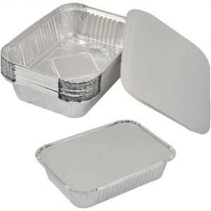 MEVRONISSHOP-20 Pi&egrave;ces Barquettes Jetables Aluminium 1900 Ml Boite Aluminium avec Couvercle Plat Aluminium Jetable Grand Format pour la Cuisson au Barbecue Stockage de Cong&eacute;lation (26,5 &times; 19,2 &times; 6,5 - Neuf