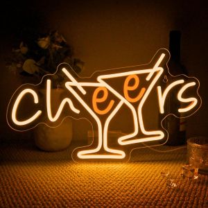 Cheers - Panneau N&eacute;on Cheers - Lumi&egrave;re N&eacute;on Pour D&eacute;coration Murale - Panneau Led N&eacute;on Pour Cocktail - Pour Bar, Restaurant, Magasin, Bo&icirc;te De Nuit, F&ecirc;te - Neuf