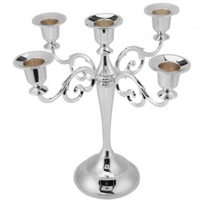 Bougeoir en alliage a 5 branches, style europeen, chandelier de mariage, decoration d'interieur, argent - Neuf