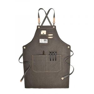 Tablier de travail en toile avec sangle réglable multi-poches pour barista, barbier, salon de beauté, gris foncé - Neuf