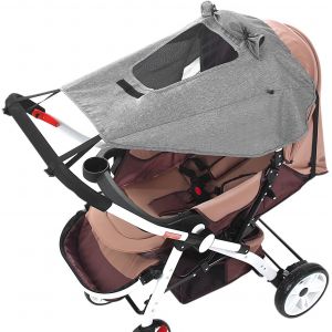 Pare-Soleil Universel Pour Poussette, Upf 50+, Imperméable, Coupe-Vent, Parapluie, Protection Uv, Nacelles Pour Bébé, Pare-Soleil, Design Puits De Lumière (Gris) - Neuf