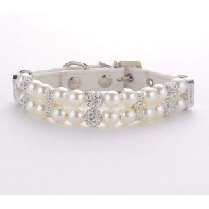 Collier Pour Chien Avec Strass - En Cuir Et Perles Pour Chihuahua, Animal Domestique - D&eacute;coration De No&euml;l Pour Chiots Et Chats (L 1,5 X 37) - Neuf