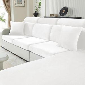 Cmws-Housse Coussin Canapé Velours, Universelle Housse Assise Canapé Extensible, Protection Pour Meubles Couvre Pour Canape Antidérapante(Chaise Longue, Blanc) - Neuf