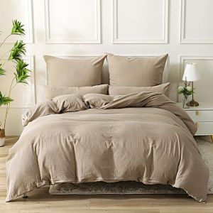 Sjzg-Housse De Couette 140x200 Gaze De Coton, Beige-Caf&eacute; Parure De Housse De Couette Avec Fermeture &Eacute;clair, Certifi&eacute; Oeko-Tex, Parure De Lit 1 Personne 140x200 Cm Avec 1 Taie D'oreiller 65x65 Cm - Neuf