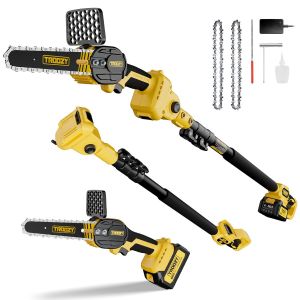 MEVRONISSHOP-Mini Tronconneuse a Batterie 2-EN-1 Elagueuse sur Perche, Brushless, Coupe Branche Telescopique Electrique, &Eacute;lagueuse sur Perche avec Batterie 3000mAh Jusqu'&agrave; 100min, Jusqu'&agrave; 4,57m, 21V/ - Neuf