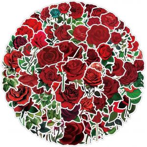 TRAHOO-Lot de 100 autocollants roses pour réfrigérateur, vélo, bagages, moto, skateboard, voiture, ordinateur portable, pare-chocs, fleurs rouges imperméables mignons, cadeau pour garçons et enfants, - Neuf