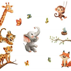 Stickers Animaux Stickers Muraux Tigre Léopard Girafe Éléphant Singe Renard Auto-adhésif Autocollant Mural Decoration Chambre Bebe Enfant Pépinière Salon - Neuf