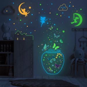 Stickers muraux de f&eacute;e phosphorescente,&eacute;toiles et lune Stickers muraux color&eacute;s lumineux D&eacute;calcomanies PVC pour gar&ccedil;ons filles chambre de b&eacute;b&eacute; - Neuf