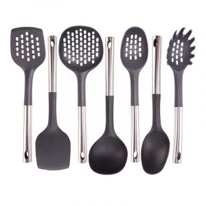 Ensemble de 7 spatules et cuillères de cuisine, spatule carrée en nylon, noire, 34,5 cm - Neuf