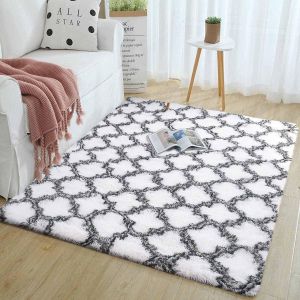 Sjzg-Tapis Chambre Shaggy Tapis Pour Salon Tapis Antidérapant Chambre Soft Tapis À Poils Longs Moelleux Tapis Rectangulaire Luxe Confortable Pour Salon Chambre Tapis De Plancher(Blanc, 135 * 185cm) - Neuf