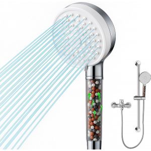 JGD-Pommeau de Douche Filtrant Forte Pression Anti-Calcaire &iquest; Douchette Salle de Bain 5 Modes avec Billes Min&eacute;rales, Pommeau Douche Haute Pression pour Maison & Douche Camping, Compatible Universel - Neuf