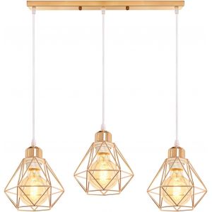 KAL-Lustre Suspension Industrielle Vintage 3 Lampes E27 Plafonnier Luminaire Design Métal Cage Ø160Mm Éclairage Plafond Pour Salon Cuisine Chambre - Neuf