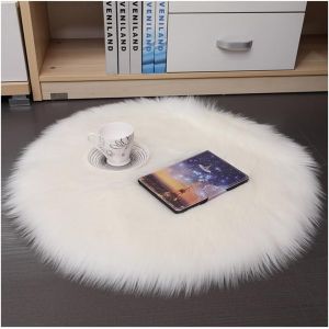 SJZG-Tapis Rond En Peau De Mouton Synthétique - Lavable - Doux - Moelleux - Coussin De Chaise À Poils Longs - Imitation Laine - Pour Décoration De La Maison - Blanc - 60 X 60 Cm - Neuf