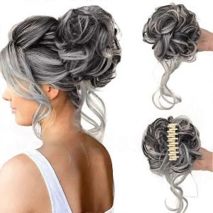 Postiche Chignon Decoiffe, Perruque Boule Tendance Femme, Grande Prise, Longue Barbe (Argente Et Blanc) - Neuf
