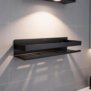 Etagere Salle De Bain Sans Percage, &eacute;pais Etagere Douche Sans Percage, 40 cm Rangement Douche Sans Percage Inox, Auto-Adh&eacute;sif Support Salle de Bain Noir avec Trou de Fuite - Neuf