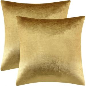 Kalanka-Lot De 2 Housses De Coussin D&eacute;coratives En Velours Doux Pour Canap&eacute;, Sofa, Lit, 45 X 45 Cm, Dor&eacute; - Neuf