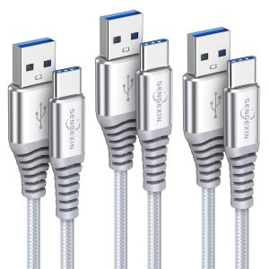 Cable USB C Charge Rapide[1M+2M+3M/Lot de 3],Câble Chargeur pour Samsung Galaxy A51 A71 A32 A52 A72,S10 S9 S8 S10E S21 S20 Plus Ultra FE 5G,A41 A21S A40 A20S A20,Cordon Type C,Nylon Tressé - Neuf