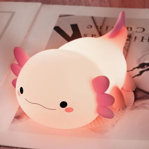 Axolotl Veilleuse Enfant, Silicone Lampe De Chevet Enfant Avec Fonction Minuterie,Veilleuse Silicone Rechargeable,Veilleuse Bébé Kawaii,Usb Lumière Chaude Dimmable Tactile Bébé Chambre Cadeaux - Neuf