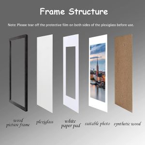 MEGAROOM Cadre 30 x 40 - Cadre Photo 30x40 en Bois avec plexiglas transparent - Montage Mural par Crochet, Cadre Noir 30x40 Bois Pour ?uvres d'Art D&eacute;coratives, Portraits et Paysages - Neuf