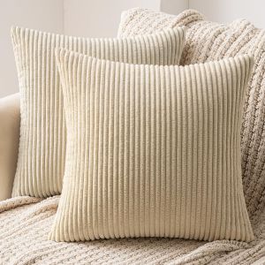 Cauc-Lot De 2 Decorative Housse De Coussin En Velours C&ocirc;tel&eacute; Canap&eacute; Taie D'oreiller Douce Pour Maison Salon Chambre Lit Clic Clac 45x45cm Jaune Clair - Neuf