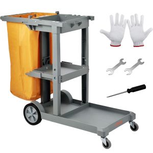 SUBZONAL-Chariot de M&eacute;nage Professionnel 3 &Eacute;tages Chariot de Nettoyage Lavage en PP avec Sac &agrave; D&eacute;chets PVC d'entretien Charge 90,7 kg D&eacute;placement Fluide Range Outils d&iquest;Entretien Bureau H&ocirc;tel Gris - Neuf