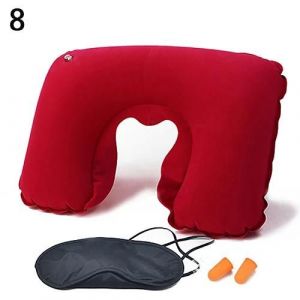 3Pcs Car Vol Voyage Gonflable Cou Repos Coussin U Oreiller Eyeshade Earplugs_Red - Neuf
