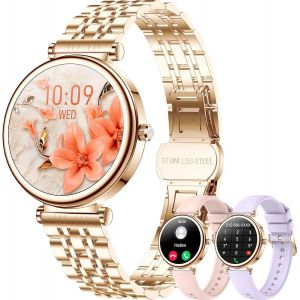 Montre Connectée Femme Avec Appel Bluetooth, 1,27"" Smartwatch Cardiofrequencemetre Cycle Menstruel Spo2 Suivi Sommeil, 120+ Modes Sport Ip67 Podometre Montre Sport Pour Android Ios Or Rose - Neuf