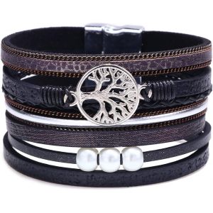 Eryi-Bracelet Manchette En Cuir Arbre De Vie Multi-Couche Wraps Bracelet Boho Large Boucle Bracelet Bracelet Pour Femme - Neuf