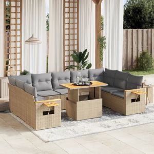 Prolenta Premium - Salon De Jardin Avec Coussins 10 Pcs Beige R&eacute;sine Tress&eacute;e - Neuf