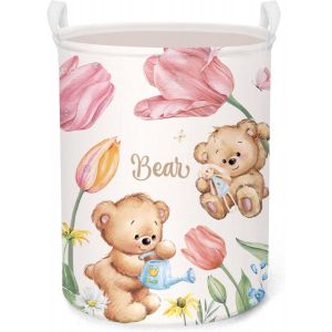 45L Corbeilles à Linge Ours Tulipe pour Enfants Paniers à Linge Fleur Rose Ronde pour Jouets Vêtements, 36x45 cm - Neuf