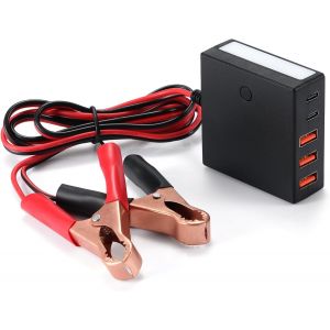 JGD-Convertisseur d'alimentation de Voiture 60 W DC 12 V-24 V vers 5 V USB, 2,4 A 5 Ports de Charge USB, Adaptateur d'alimentation de Voiture avec Clip de Batterie pour T&eacute;l&eacute;phone, Tablette, Montre - Neuf