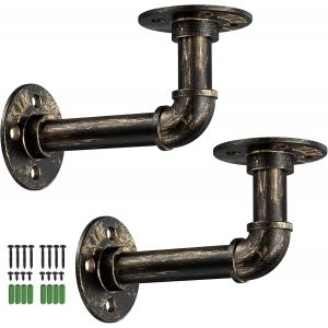 CAUC-TANiCE Supports d'&Eacute;tag&egrave;re Industriels 2PCS Supports de Tubes Industriels Vintage avec Brides 15 * 8 * 6.5cm pour Biblioth&egrave;que Meubles de Bricolage Suspendus &Eacute;tag&egrave;re Murale Flottante - Bronz&eacute; - Neuf