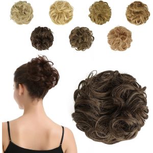 Ershi-Postiche Chignon Cheveux Naturel Chignon Effet Decoiffe Méchés Bouclé Chouchous Extensions De Cheveux Scrunchies Ondulés Don[2 - Neuf