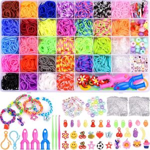 Kalanka-2500 Elastique Bracelet Kit, 32 Couleurs Bricolage Élastique Loom Bands Kit Pour Enfant Avec Pendentifs, Clips, Perles, Boîte De Rangement, Pour Fille Garçon Enfants - Neuf